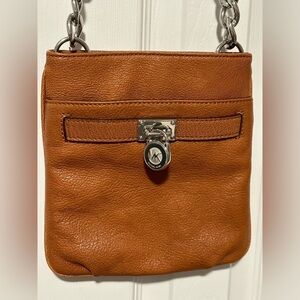 Michael Kors Brown Leather Crossbody Bag with Silver Chain